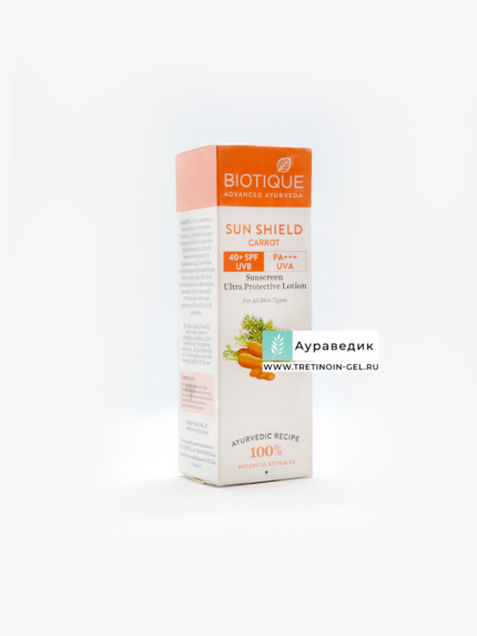 Bio Carrot Sun Shield 30+ SPF UVB - Sunscreen Ultra Protective Lotion - Biotique- - Auravedic